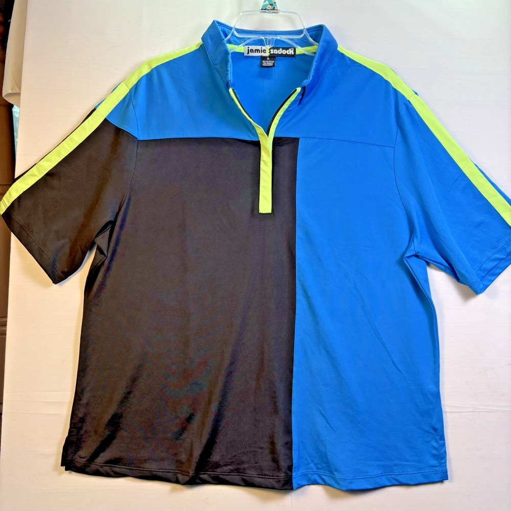 Jamie Sadock Polo Shirt Womens‎ blue color block sleeves zip up golf, XL